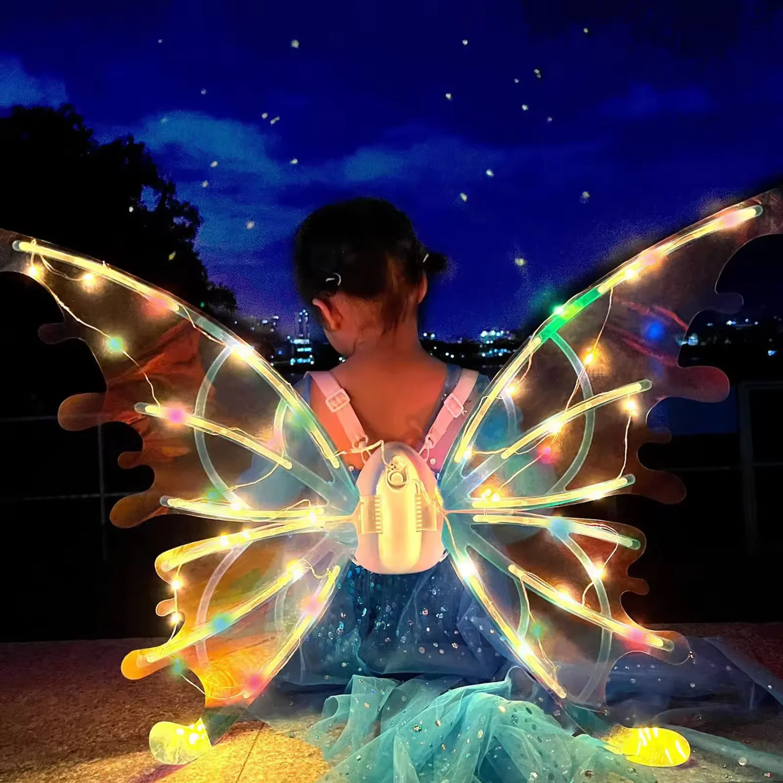 Flashing Luminous Electric Fairy  Angel Wings Set Children Costume Props Girl Butterfly Wings Headband  Wand Role Play Halloween