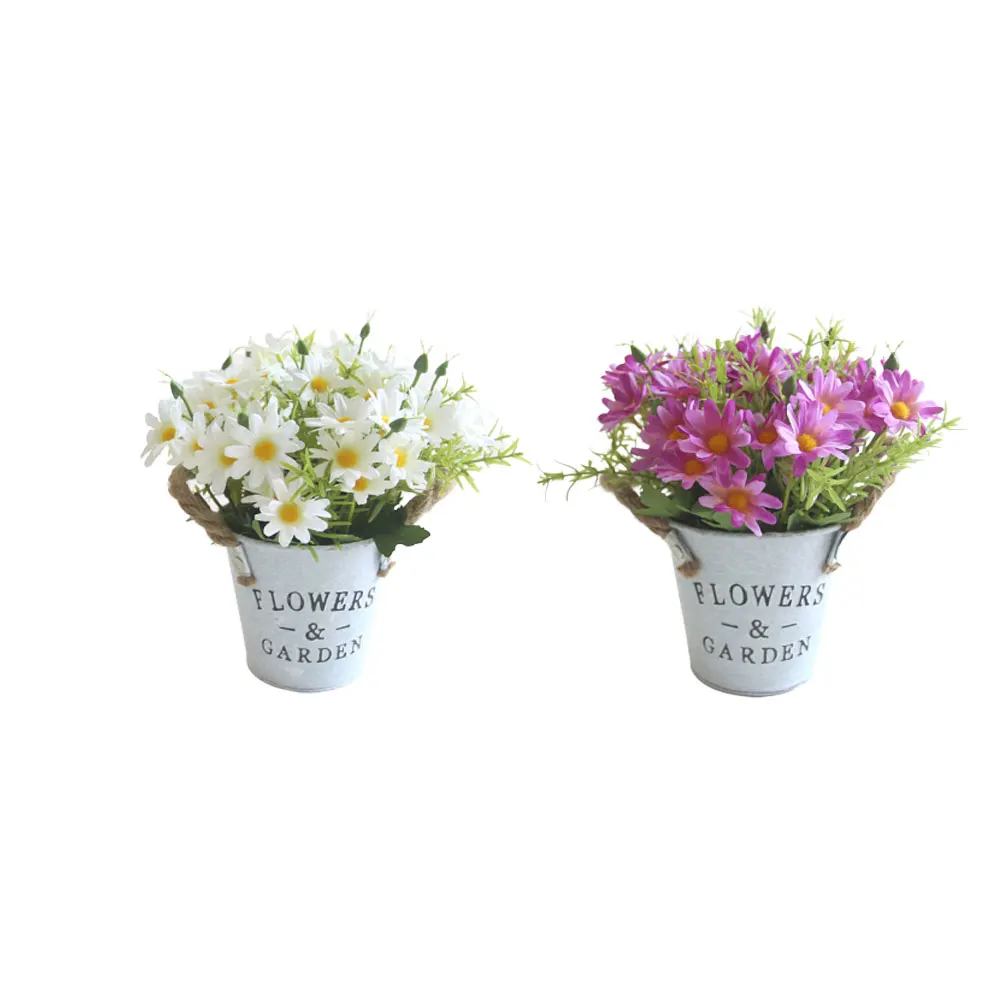 

2 pcs Artificial Daisy Bonsai Fake Flowerpot Iron Sheet Plants Durable EcoFriendly Home Office Decor Plastic Garden Simulated