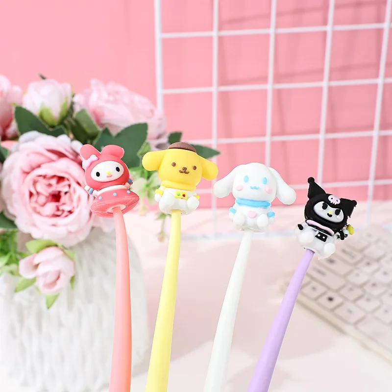 48pcs Sanrio Cute Rocking Neutral Pen Ins High Beauty Soft Plastic Shape Gift Pen Black Signature Pen Stationery Wholesale