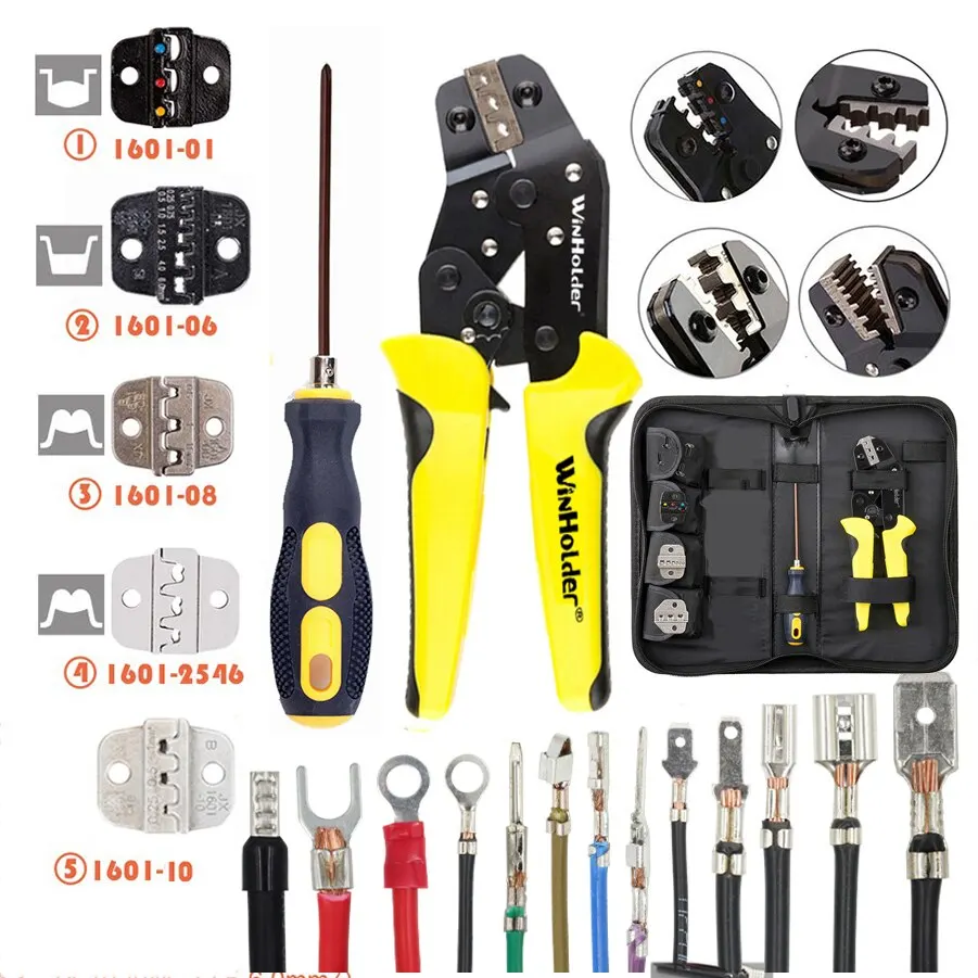 Crimping Pliers Clamp Tools Set Cable Terminals Kit Ratcheting Wire Crimpe Multifunctional With 5 Non-Insulated Jaw