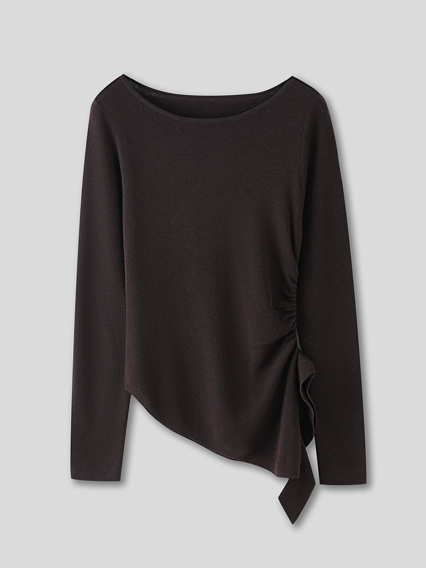 BirdTree-100%Wool Elegant Knit Hooded Sweater, Slash Neck Ruffles, Women Korean Soft Commute Sweater, 2026 Autumn New T6O596CC