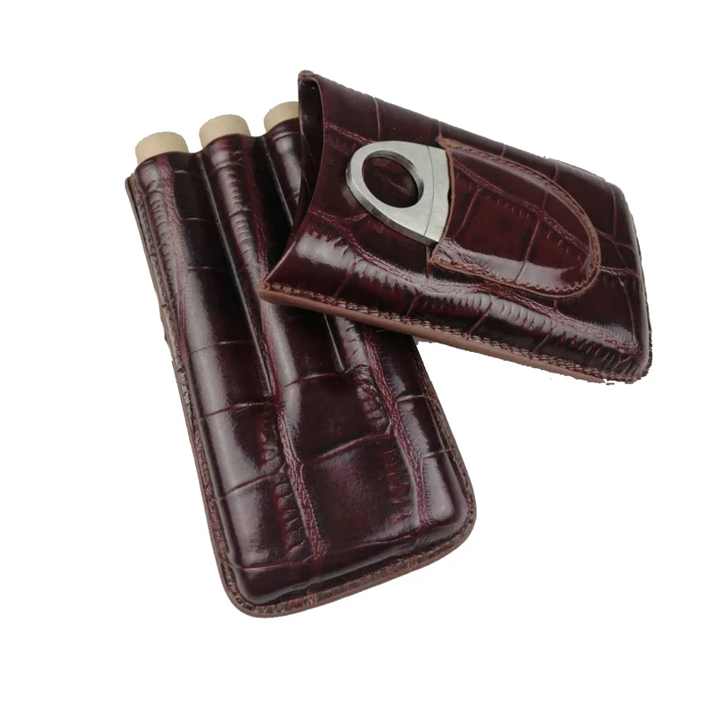 Portable Cigar Case with Cigar Clipper Head Layer, Leather Cigarette Case for Goya/Koshiba Holster, Factory Spot  Cigar Humidor