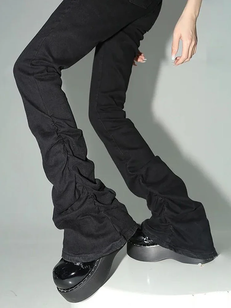 Y2k Black Flare Jeans for Women Solid Stretch Bootcut Stacked High Quality Denim Trousers High Rise Pant Harajuku Gothic Clothes