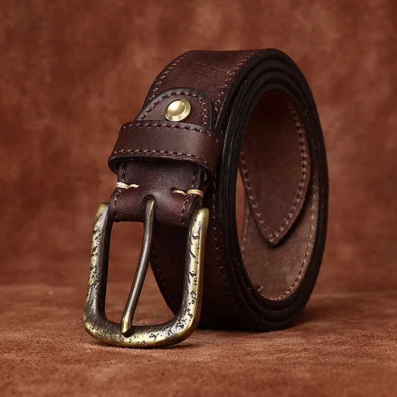 Thickened Men's Belt Thickened Italian Top Layer Cowhide Belt Men's Genuine Leather Pin Buckle Retro Distressed Jeans Belt Men