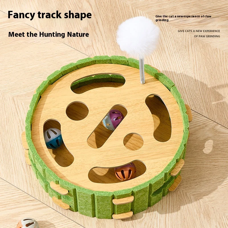 Wooden Cat Scratcher Cat Toy with Sisal Post Ball Track Interactive Play Center Indoor Pet Furniture