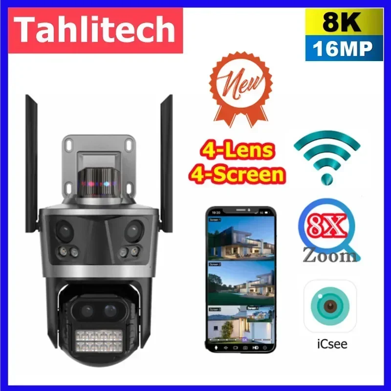 

8K HD WIFI IP Camera 4- Lens 4-Screen Outdoor PTZ Auto Tracking CCTV Security Video Surveillance de seguridad