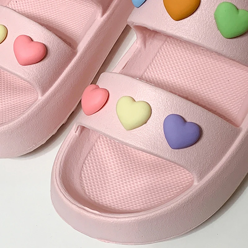 Lucyever Heart Decoration Platform Sandals for Women Summer 2024 Eva Soft Sole Baech Slippers Woman Anti-Slip Pink Slides Shoes