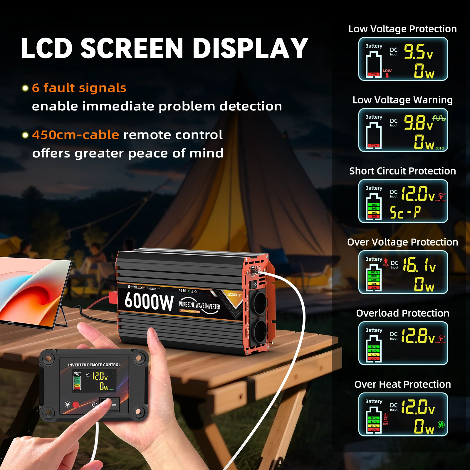 6000 W Spitzenleistung Reiner Sinus-Wechselrichter DC 12 V 24 V zu AC 230 V 50 Hz EU-Buchse LCD Auto Voltmeter Konverter Transformator LCD – Detail 2
