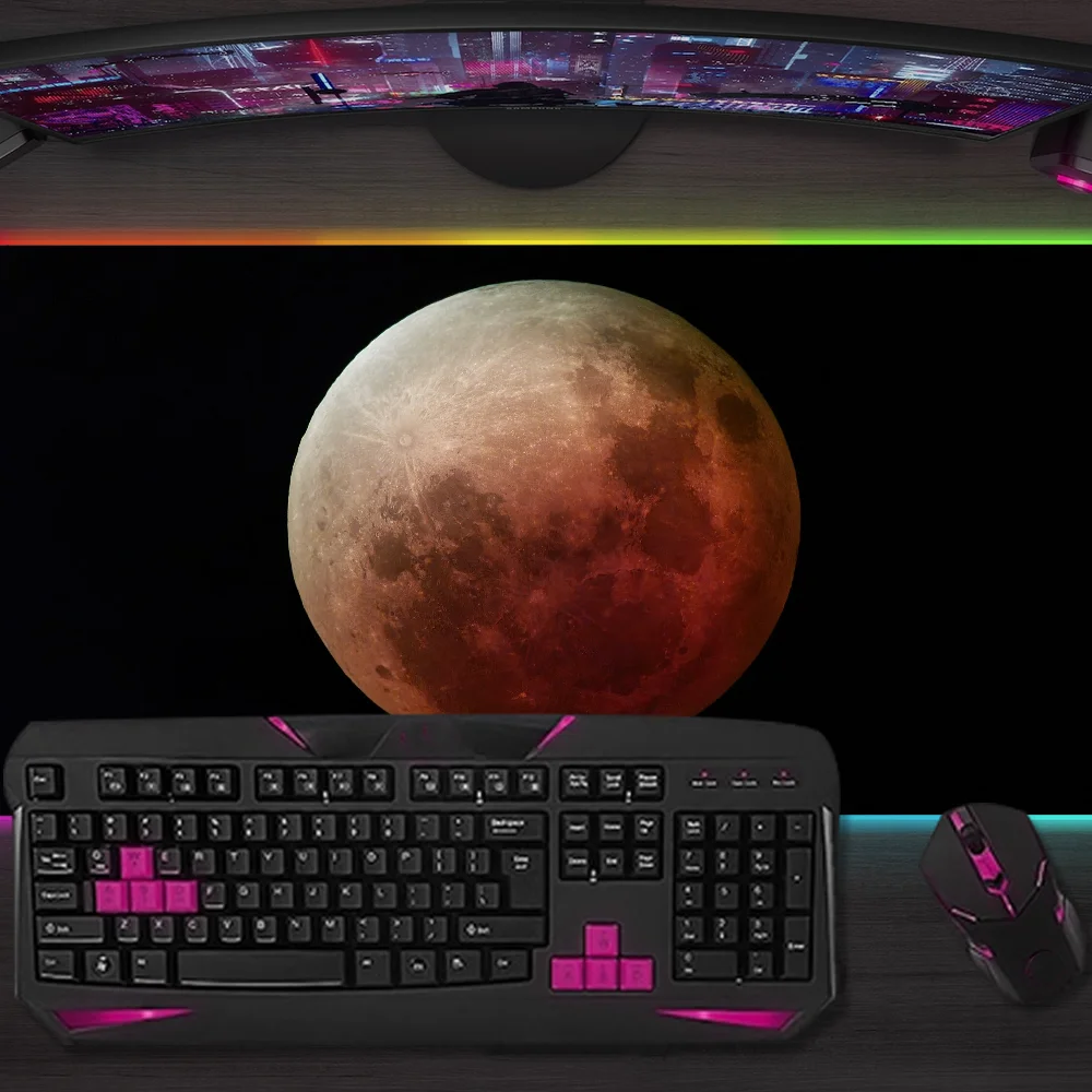 

Total Lunar Eclipse Planet Mouse Pad Gaming MousePad LED Table Pads Micro USB Backlit Rubber RGB Desk Mats Desktop XXL