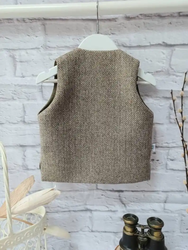 Boy's Casual Vest Herringbone Tweed Single Breasted Suit Vests Baby Boy Wedding Suit Waistcoat Sleeveless Jacket for Birthday