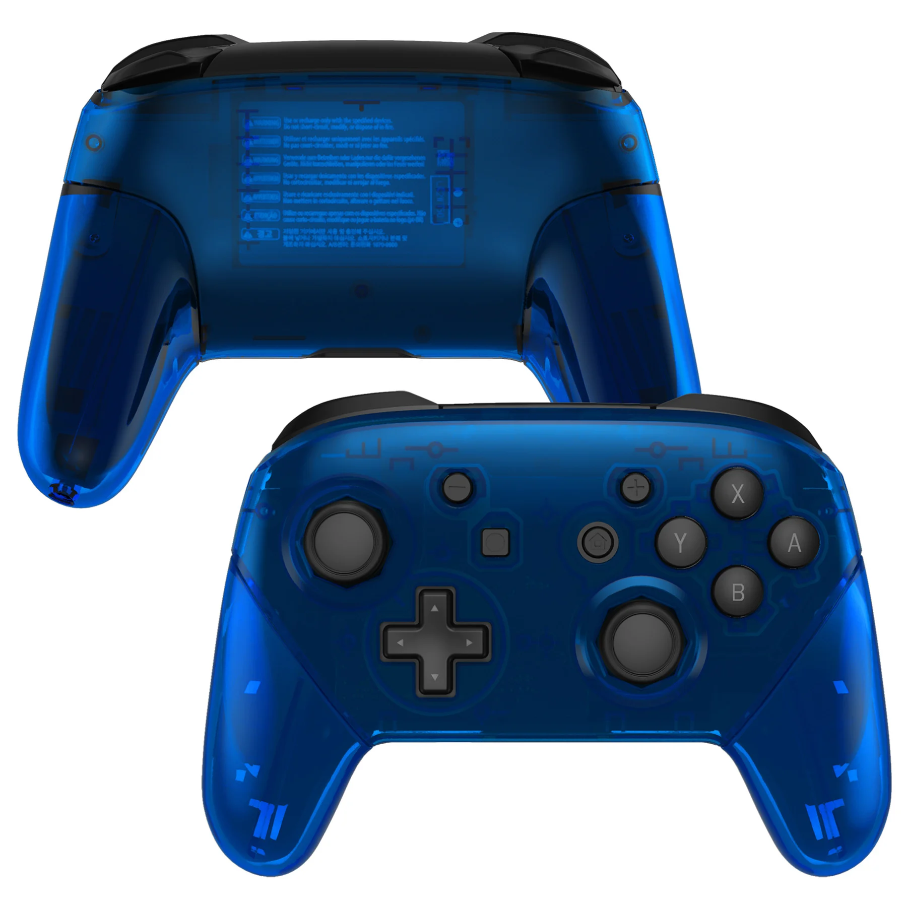 eXtremeRate Ośmiokątne kije z bramką Płyta czołowa Uchwyty płyty tylnej Wymienna obudowa uchwytu do NS Switch Pro - przezroczysty niebieski — zdjęcie produktu 7