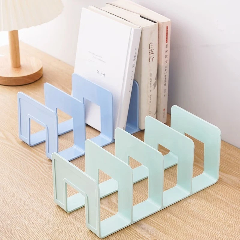 4 Grid Bookends Stand Bookshelf Desktop Decor Storage Rack Book Holder School Office File Organizer