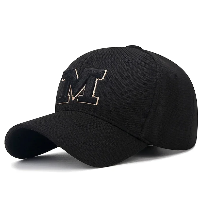 Brand New M Letter Gold Thread Embroidery Elastic Pineapple Cloth Material Thick and Durable High Quality Baseball Cap