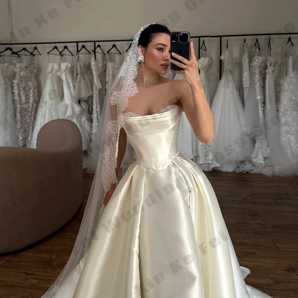 

Satin Women's Bridal Gowns Sexy Sleeveless Princess Satin Prom Wedding Dresses Party свадебное платье Customized Robe De 2025
