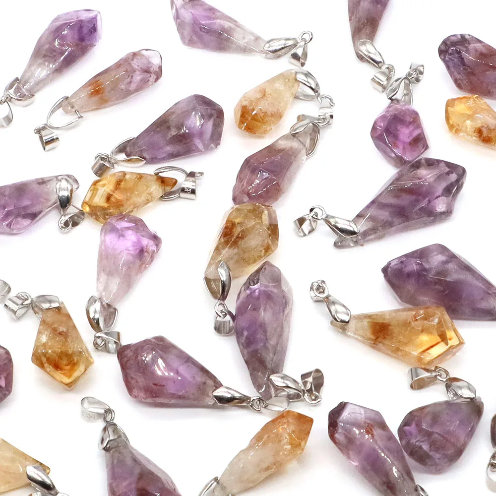 Natural Reiki Crystal Healing Stone Brazil Citrine Amethyst Quartz Pendants Raw Ore Gemstones Necklace for Women Men DIY Jewelry