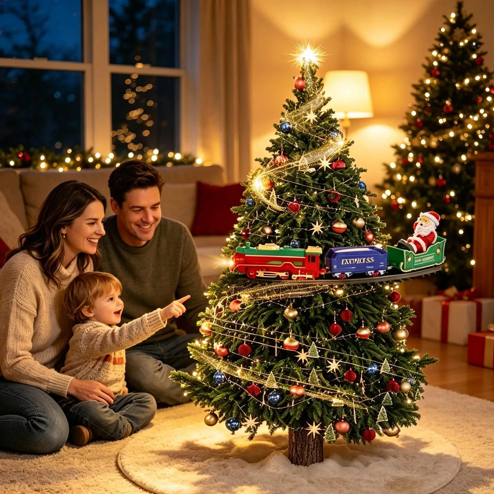 Christmas Train Set With Track Electric Santa Claus Interactive Toys Kids Holiday Train Play Around Tree For Boys Home Daily