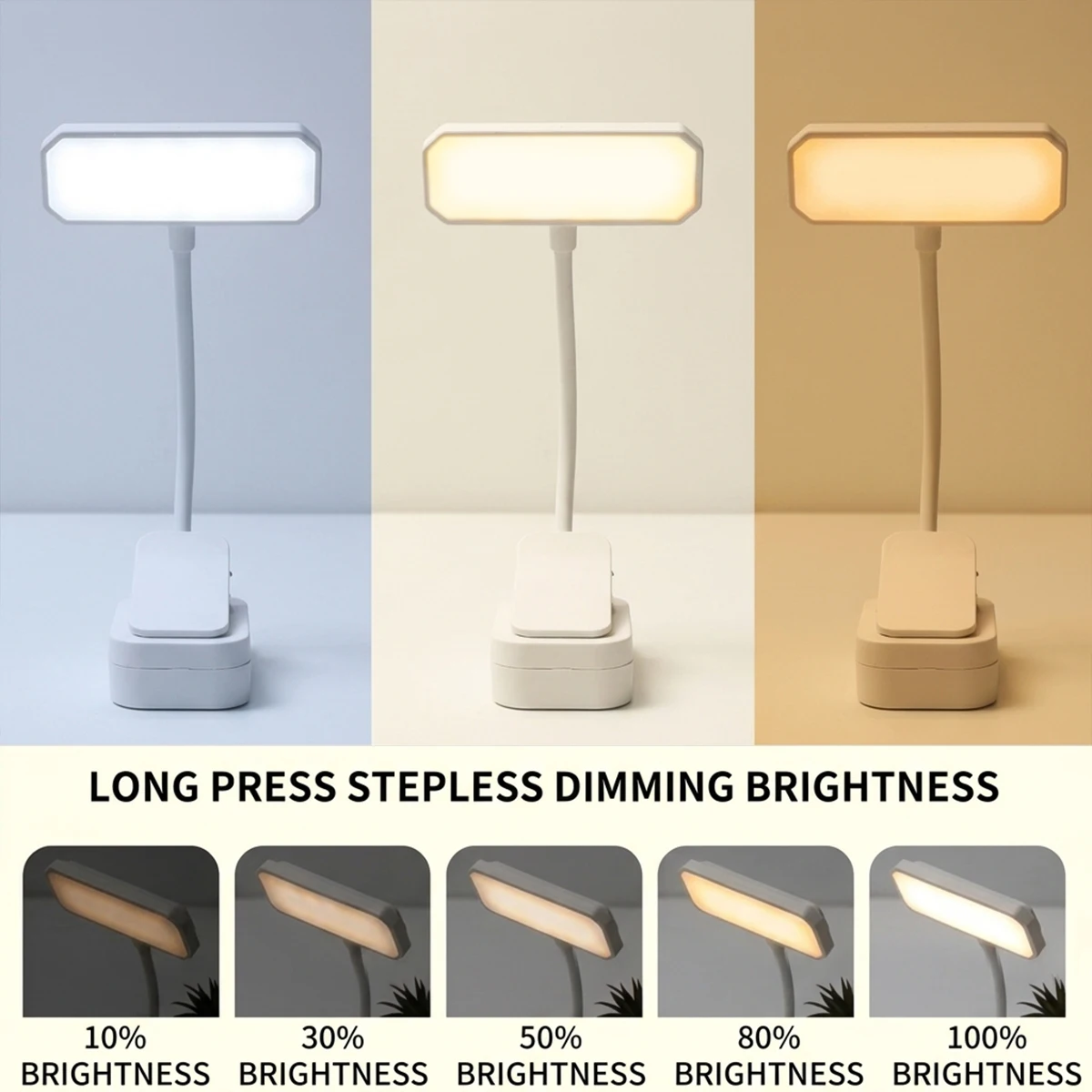 Clip On Book Light Reading Lamp 3 Color Temperature Stepless Dimmable 360 Flexible Gooseneck Eye Protection Bedside Study Lamp