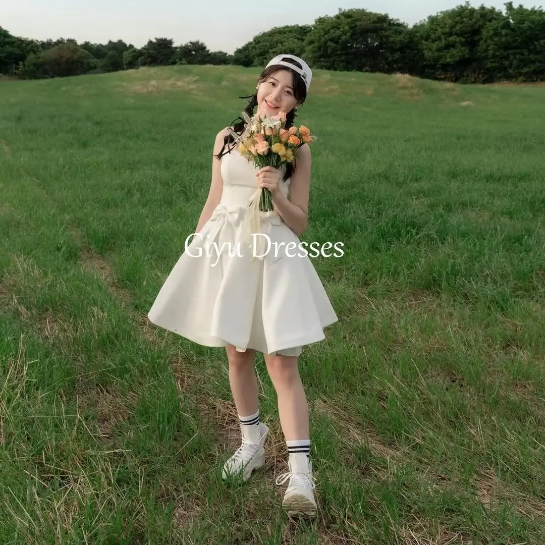 

Giyu Simple Wedding Dress Sweetheart Off Shoulder Bow Decoration Knee Korean Vestidos De Novia Vestidos Para Mujer Customized