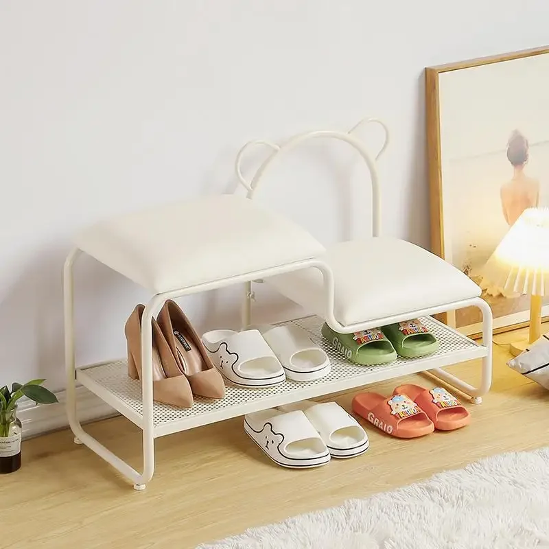 Creative White Bear Changing Shoes Bench with Shoe Rack Storage Ottoman Hallway Entrance Stool Living Room Corridor Furniture