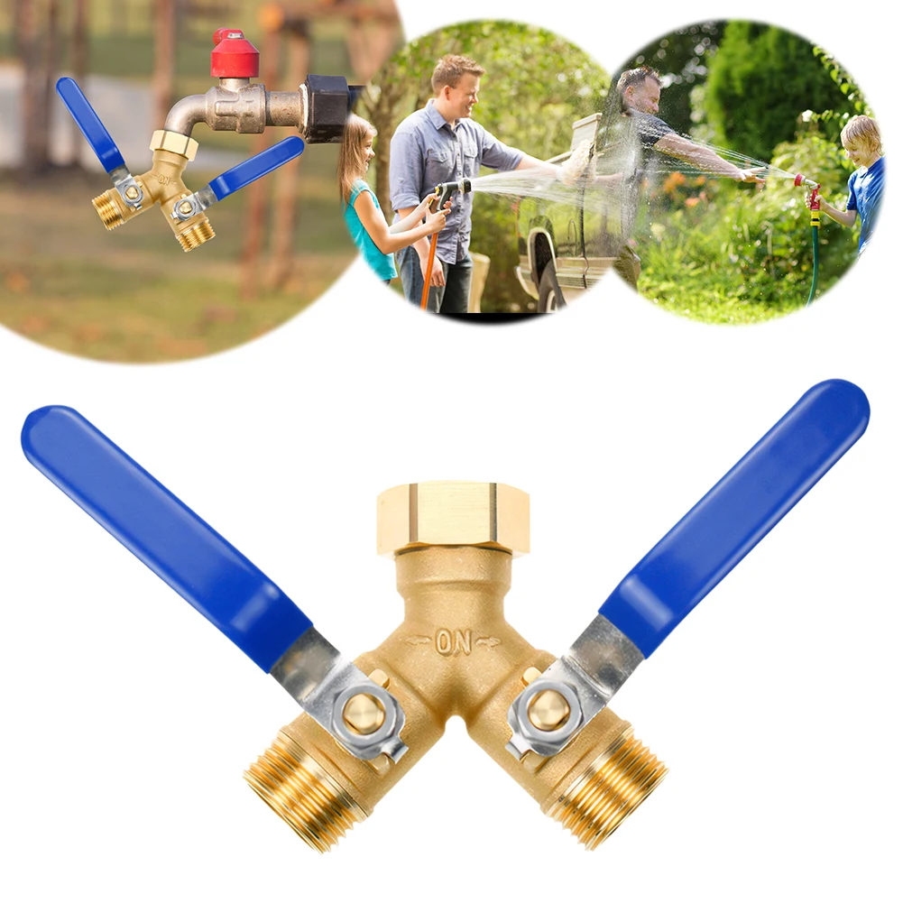 

Y Valve Splitter Full Flow 3/4 Inch Thread Hose Splitter Brass Garden Hose Adapter with Long Handle for Agriculture