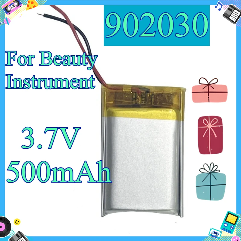 902030 Lithium Polymer Battery 3.7V 500mAh Rechargeable Li‑Po Battery For Beauty Instrument Bluetooth Earphone LED Light