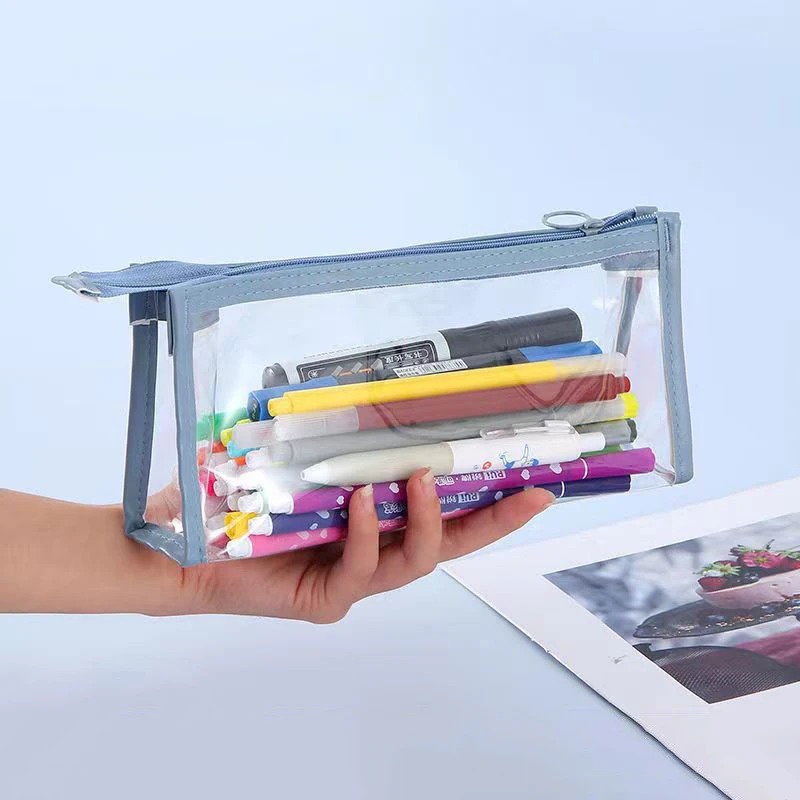 โปร่งใส PVC กระเป๋าดินสอโปร่งใสช่องกระเป๋าเครื่องเขียนเก็บของความจุขนาดใหญ่