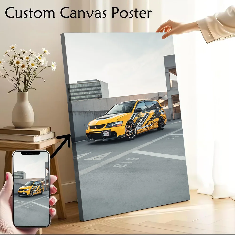 Yellow Japanese Car Lancer Evolution Wagon Printed Canvas Poster Custom Pictures Wall Art Canvas Painting for Wand Deko Arts