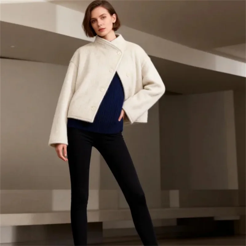 

2026 весеннее новое поступление, модная элегантная офисная одежда, двубортная плюшевая куртка с длинными рукавами