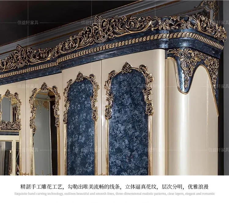 European luxury solid wood carving wardrobe neoclassical do old villa bedroom storage cabinet wardrobe customization