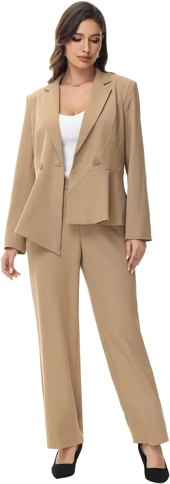 طقم بدلة نسائية مخصص من Tesco مكون من قطعتين سترة مكشكشة مع بنطلون طقم بدلة نسائية غير رسمية للأعمال بأكمام طويلة #3