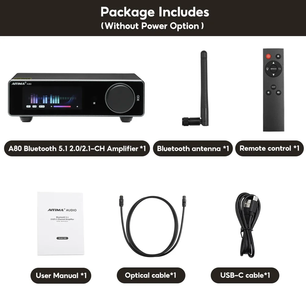 AIYIMA A80 Power Amplifier TPA3255 DAC Bluetooth PFFB Stereo 300WX2 Třída D 2.0 Najmutí digitální zesilovač s RCA TRS OPT vstup USB vstup