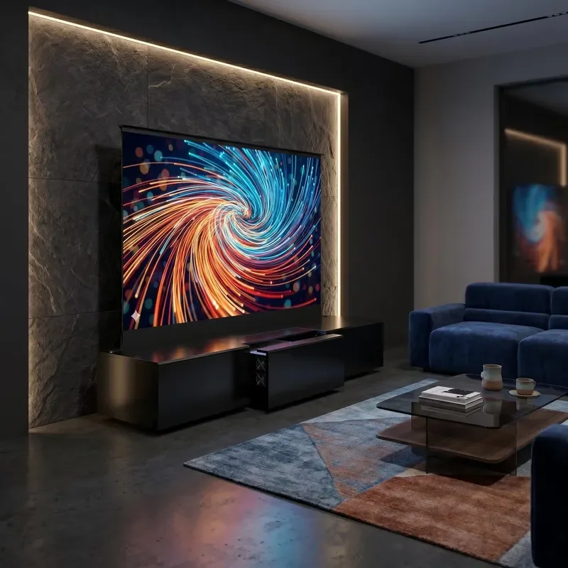 PerfecTisan 120 Inch Ultra Short Throw All-in-one TV Cabinet Projection Black Projector Cabinet