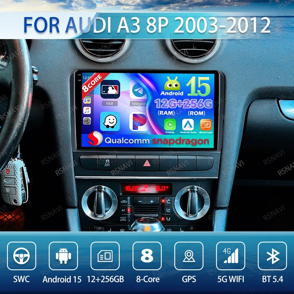 

Android 15 Car Radio For Audi A3 8P 2003-2012 DSP Navigation GPS Viedo Player Stereo BT Multimedia 5G WIFI Head Unit QLED DVD
