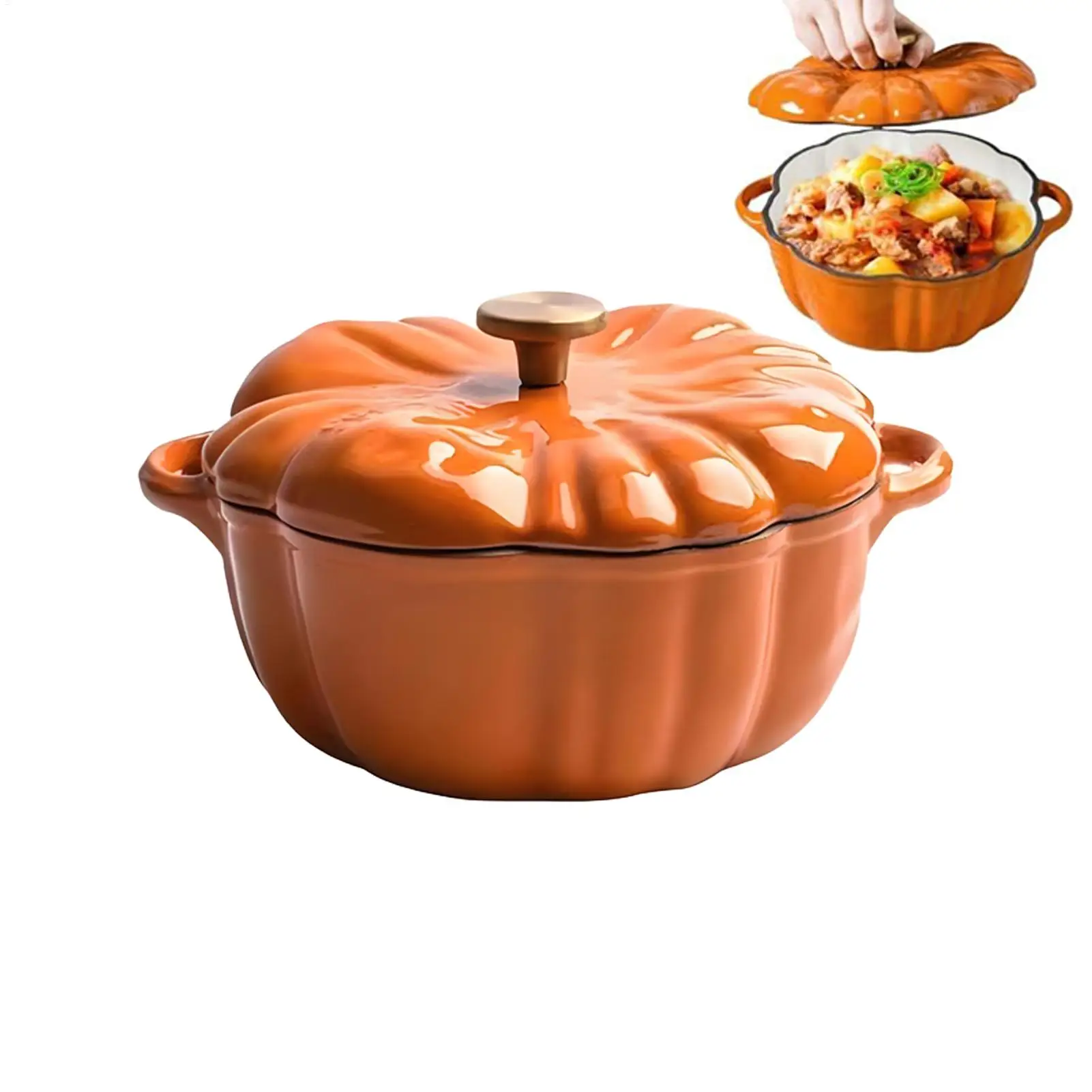 Non-Stick Pumpkin Cast Iron Dutch Oven Household Enamel Soup Pot Kitchen Cooking Cookware Gadget for Soup and Stewing