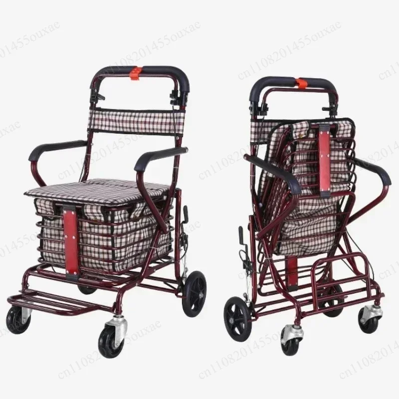 Lightweight Folding Elderly Rollator with Seat, Senior Wheeled Walking Support, Movable for Rest and Transport