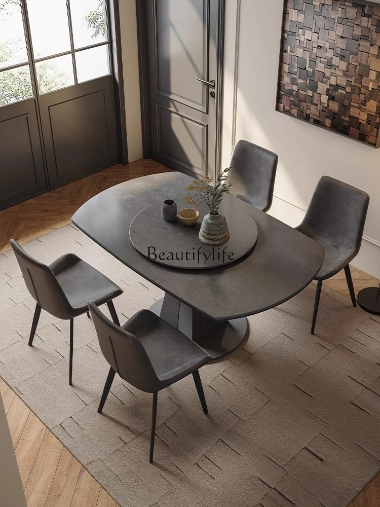

Italian minimalist rock slab dining table Modern simple retractable square and round dual-purpose dining table