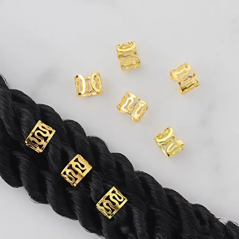 50pcs Metal Hair Rings Beads Cuffs Tubes Charms Hollow Out Dread African Hair Braids Jewelry Hair Braider Decoration Accessories