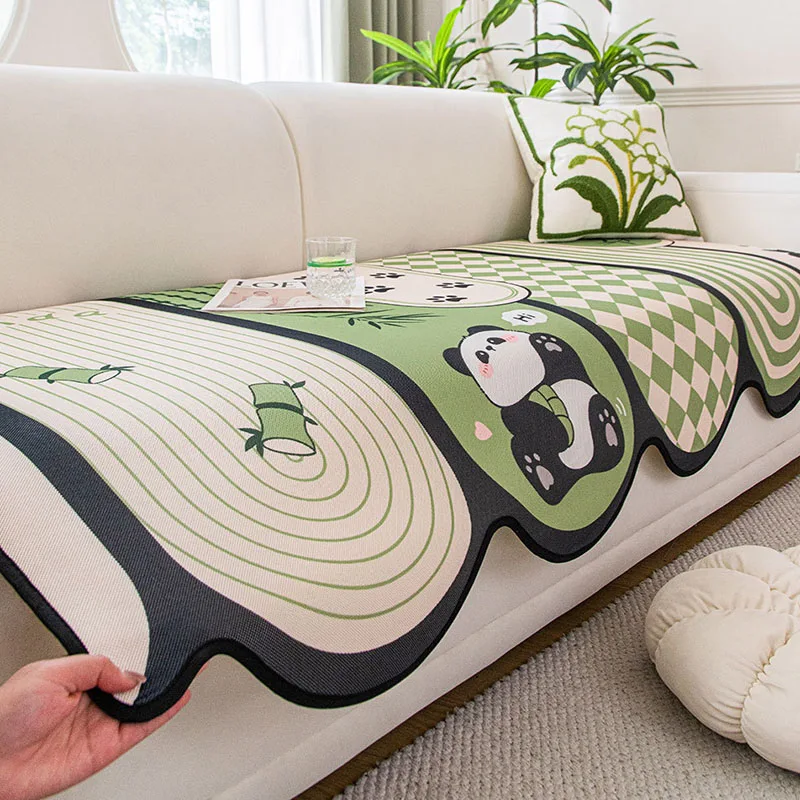 

Новая подушка для дивана с принтом панды, нерегулярное охлаждение, летний нескользящий чехол для дивана, мягкие чехлы для угловых диванов с защитой от царапин и кошек