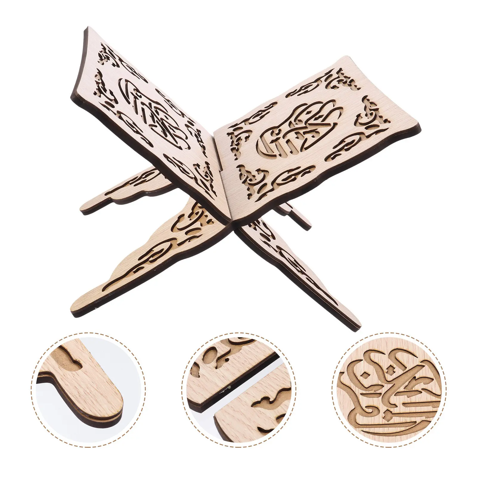 Wooden Prayer Book Stand for Quran Islamic Religious Books Vintage Carved Book Display Holder Muslim Festival Decoration