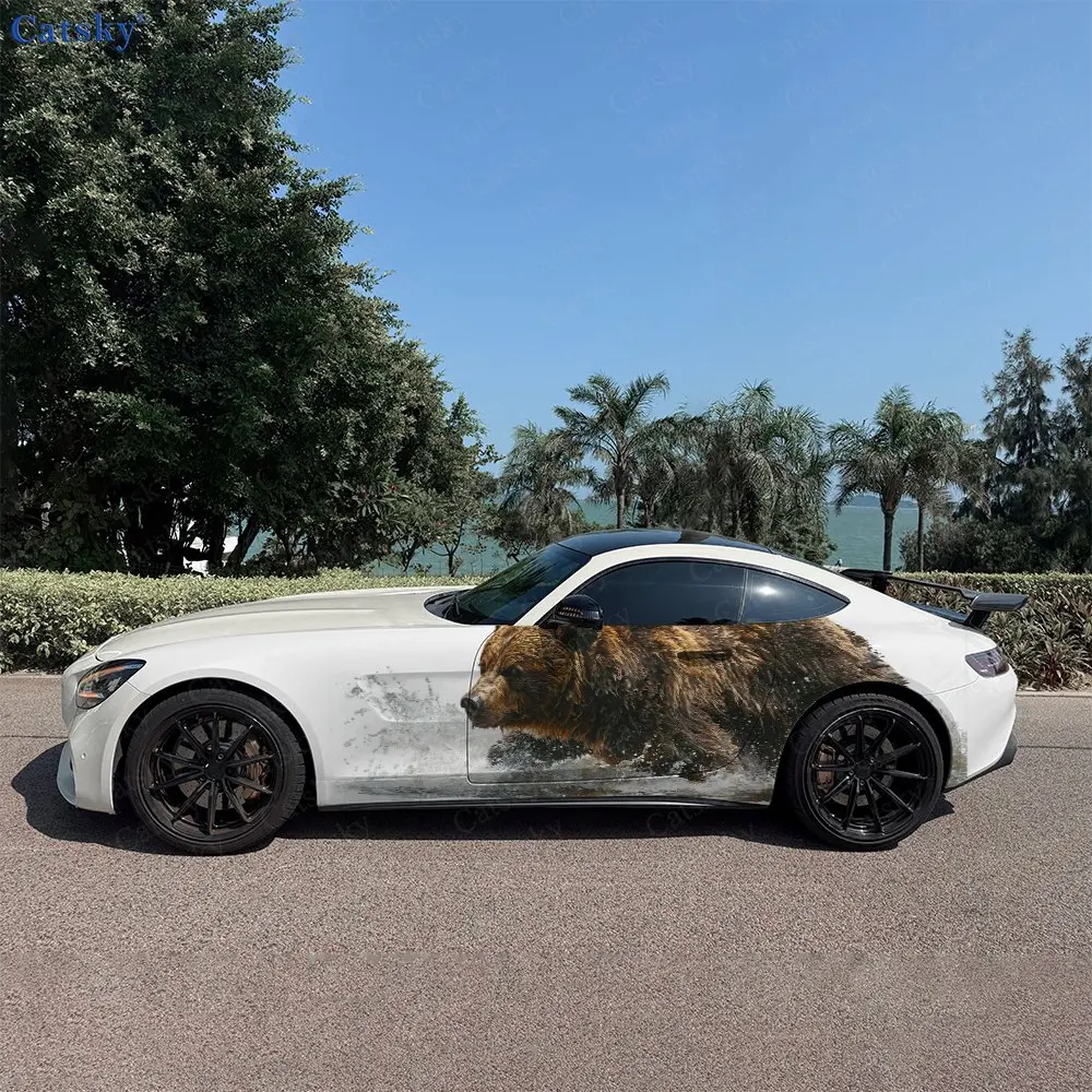 

2pcs Bear In The Water Car Decal Full Body Floral Decoration Covering Scratches Protect Car Decal