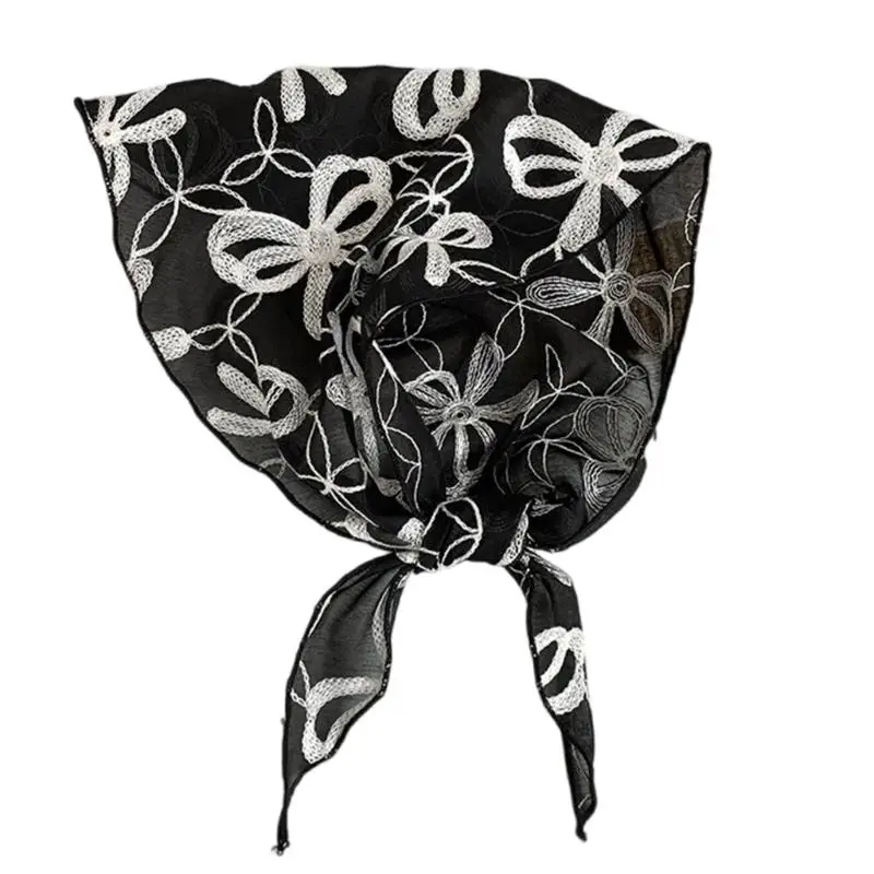 39BD Balletcore Crochet Lace Scarf For Women Stylish Foldable Summer Neckwear With Delicate Cutout Design