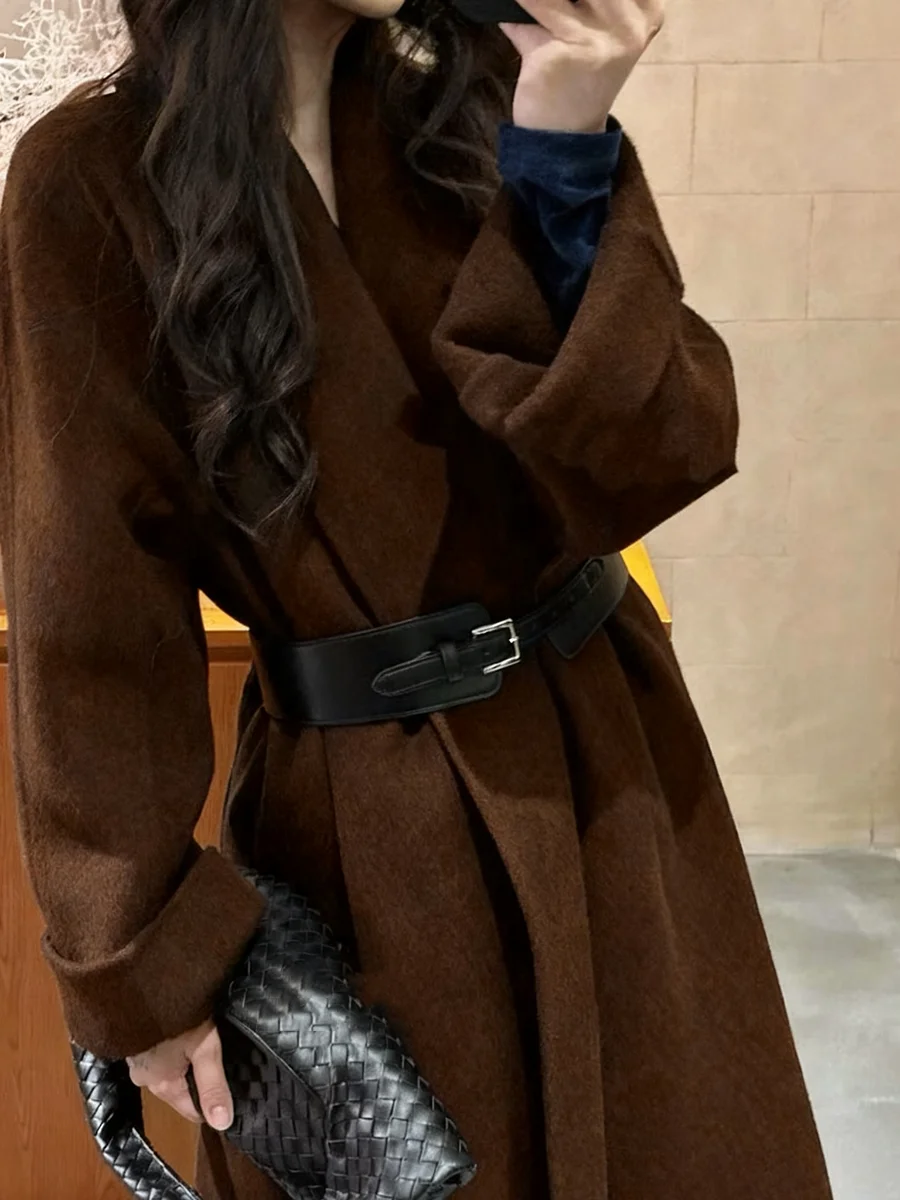 TWOTWINSTYLE الصلبة تقسم حزام مزاجه معاطف للنساء التلبيب طويلة الأكمام الحد الأدنى معطف طويل الإناث ملابس عصرية جديد #4