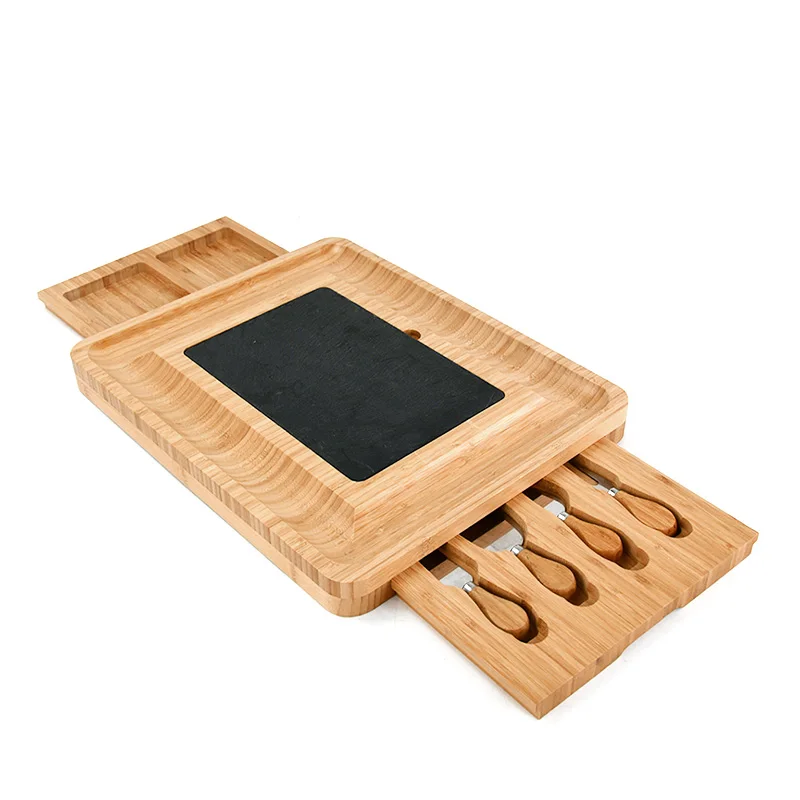 Eco-friendly Multifunction Bamboo Wood Cheese Board Chopping Board with Knife Set