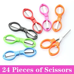 24Pcs Folding Scissors Mini Travel Scissors Stainless Steel Portable Scissors Foldable Multi-purpose Eyeglass Shape Cutter