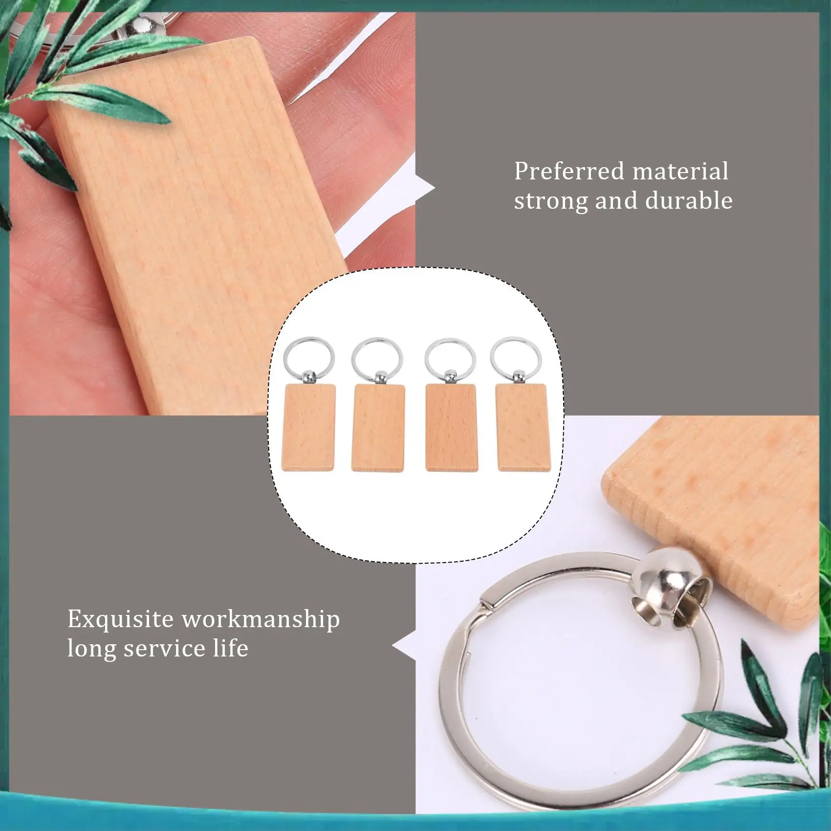 (NEW) 60Pcs Blank Rectangle Wooden Key Chain Diy Wood Keychains Key Tags Can Engrave Diy Gifts