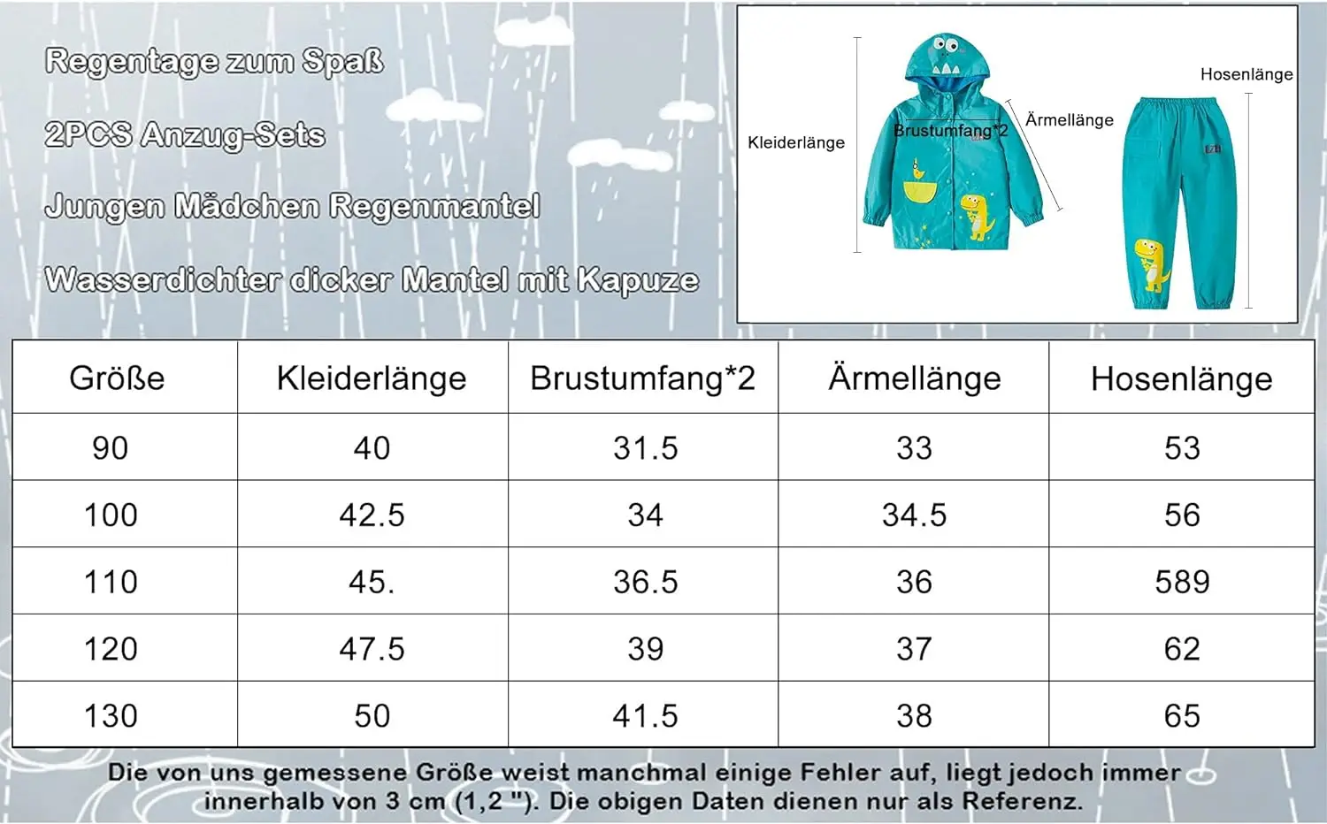 Herbst Winter Einhorn Druck Wasserdichte Kapuze Jacke + Hosen Anzüge Kinder Mädchen Jungen 2 stücke Casual Outdoor Regenmantel Sets Für kinder – Detail 2