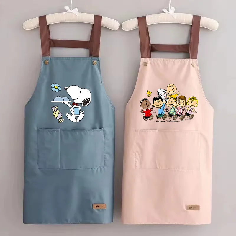 Snoopy Kitchen Apron Waterproof Ladies Men Home Aprons Wipeable Oil Resistant Baking BBQ Restaurant Cafe Aprons Birthday Gift