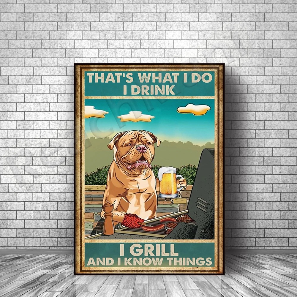 

Bulldog This Is What I Drink My Barbecue and What I Know Poster Dog Drink Beer Barbecue Living Home Decor Wall Art Poster