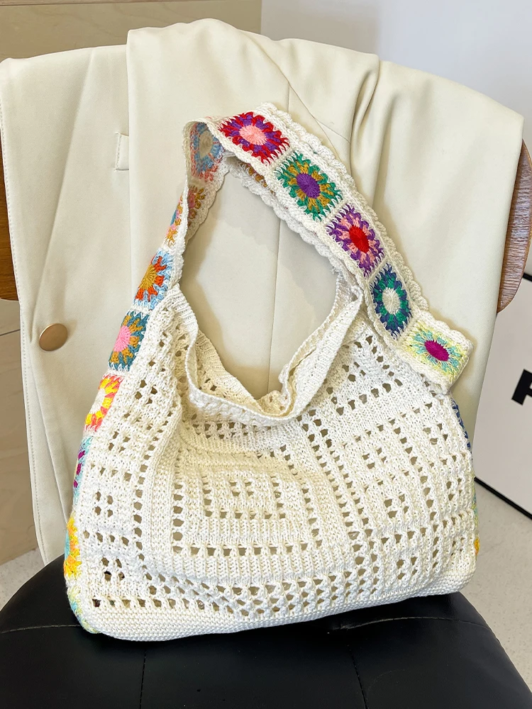 Korean Trendy Woven Bag for Women 2024 New Bohemian Summer Beach Large Capacity Shopper Purse Fashion Casual Knitted Tote Bags