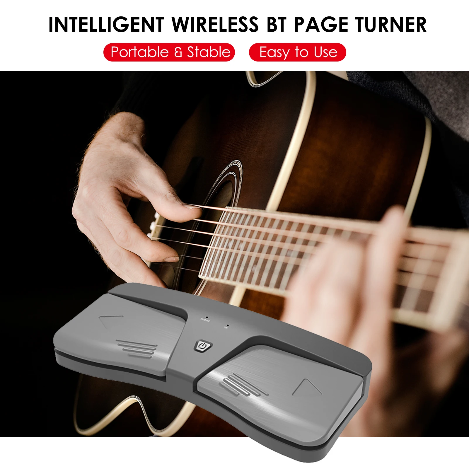 Inteligente sem fio BT Page Turner Pedal, Acessório Instrumento Musical, Compatível com iOS e Android dispositivos, telefones e tablets